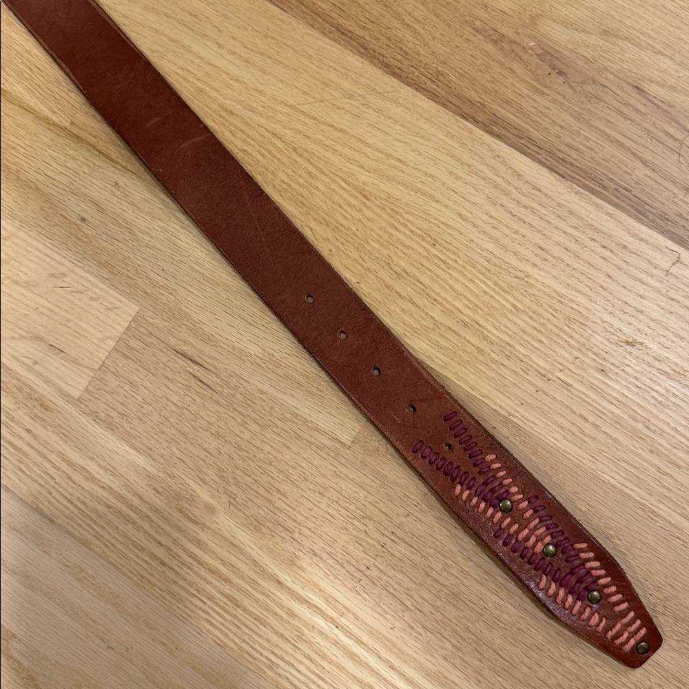 Lucky Brand Embroidered Beaded Boho   Brown Genuine Leather Belt Sz L - Picture 15 of 15
